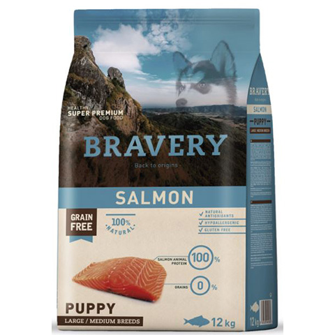Bravery  Salmon PUPPY L/M breeds, Hypoallergén, super prémium, Lazac. 43% hús 12kg