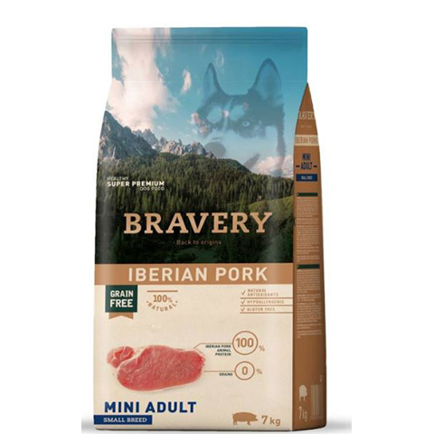 Bravery  Iberian Pork Mini Adult Small breeds, Hypoallergén, super prémium, Ibériai sertés 43% hús 7kg