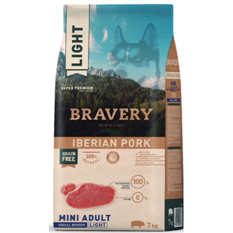 Bravery  LIGHT Iberian Pork, Mini Adult small breeds, Hypoallergén, super prémium, Ibériai sertés 43% hús 7kg