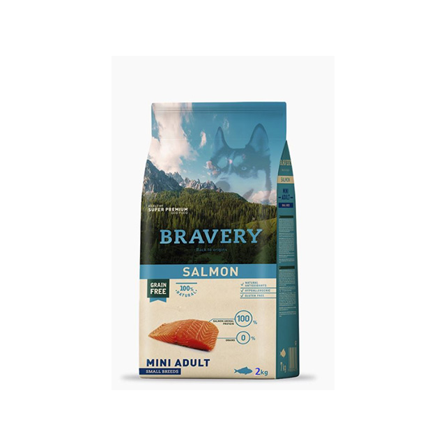 Bravery  Salmon, Mini Adult, Small breeds Hypoallergén, super prémium, Lazac 43% hús 2kg